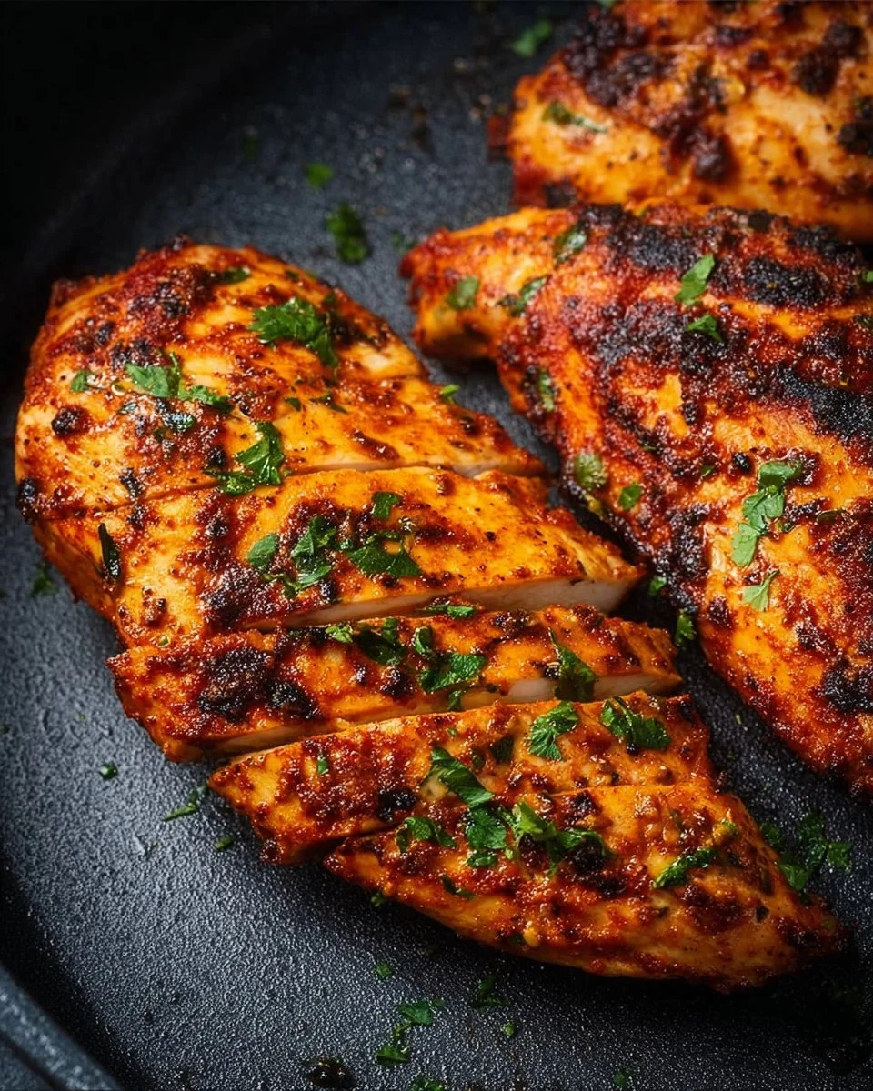 Juicy air fryer chicken breast without breading on a plate