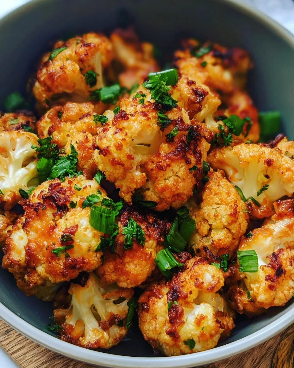 Crispy air fryer Bang Bang Cauliflower served on a plate