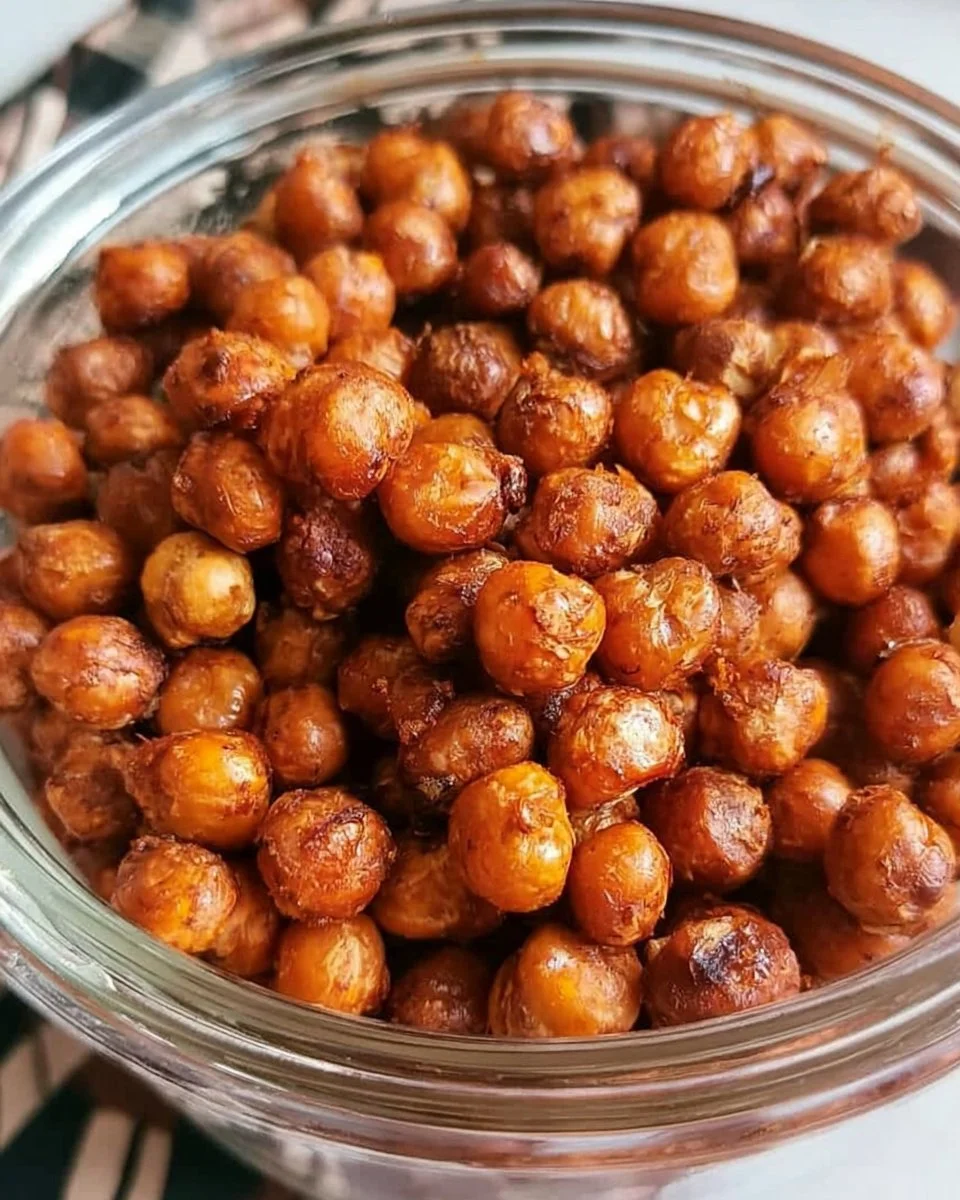 Crispy air fryer chickpeas served in a white bowl with seasoning.