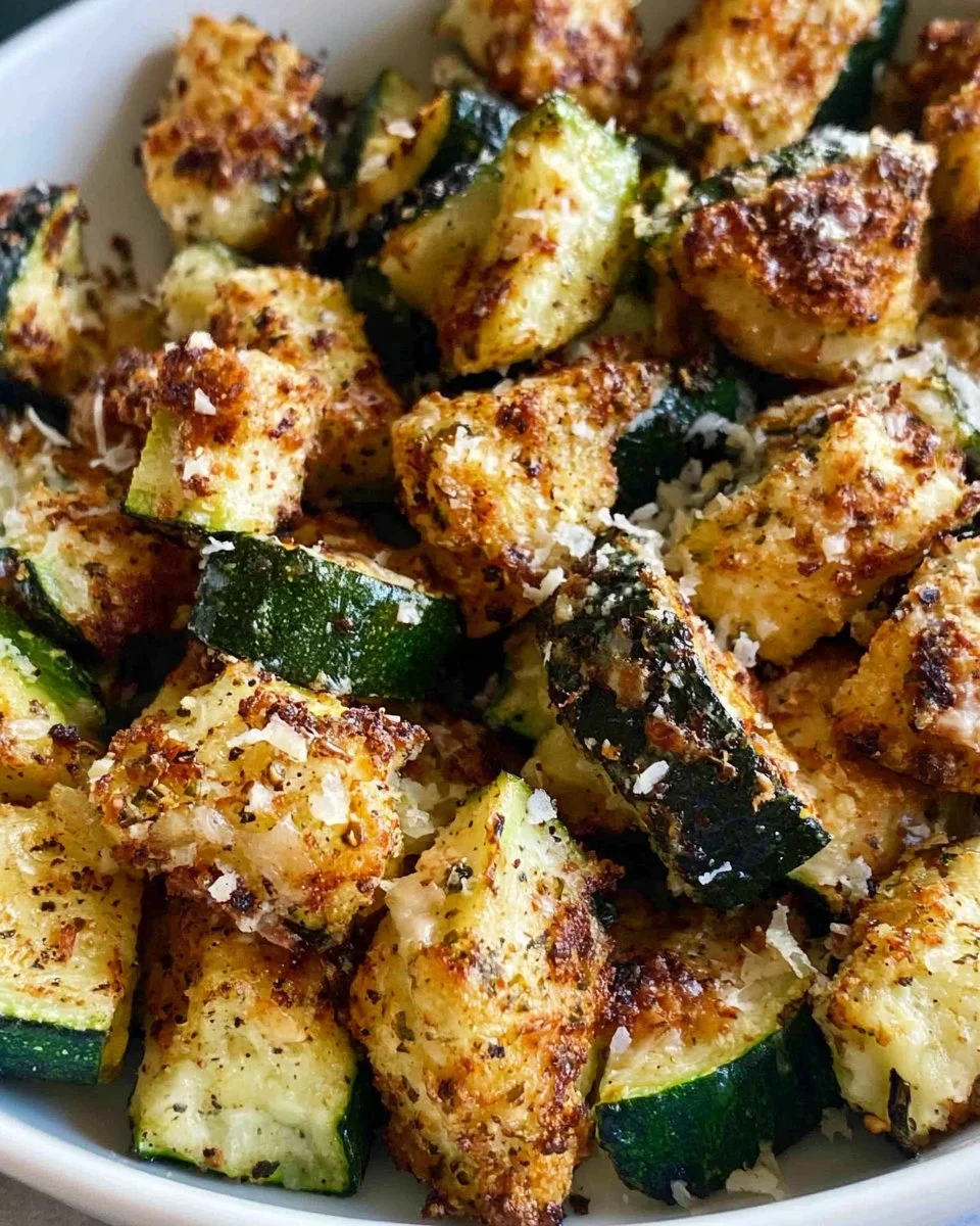 Crispy air fryer parmesan zucchini served on a plate