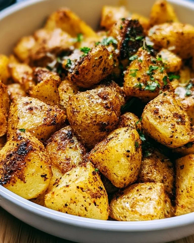 Crispy air fryer potatoes served in a bowl, showcasing a golden-brown texture.