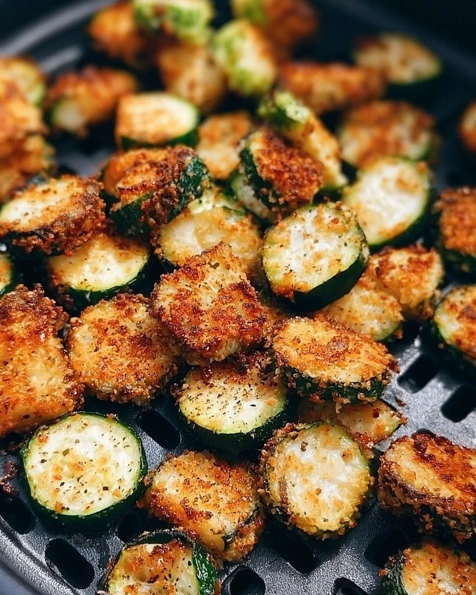 Crispy air fryer zucchini served in a bowl with herbs