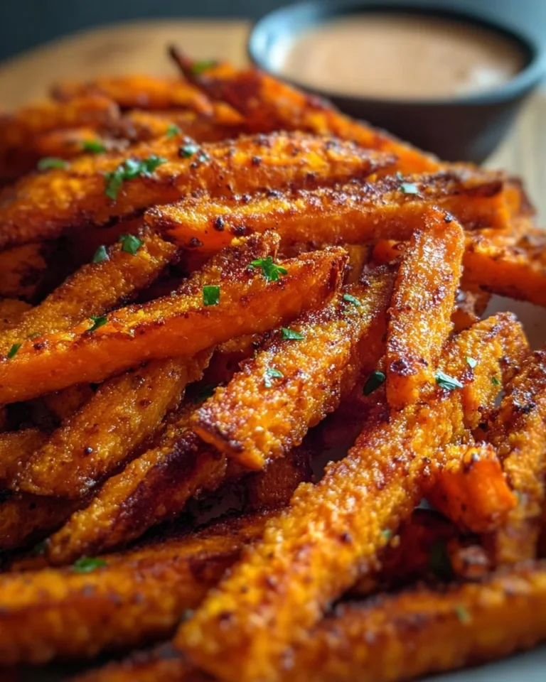 Crispy oven baked sweet potato fries served on a plate