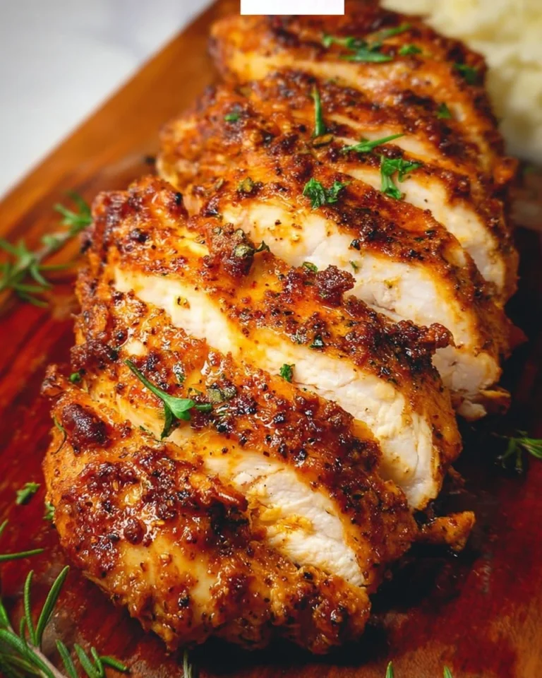 Juicy air fryer chicken breast served with herbs and spices
