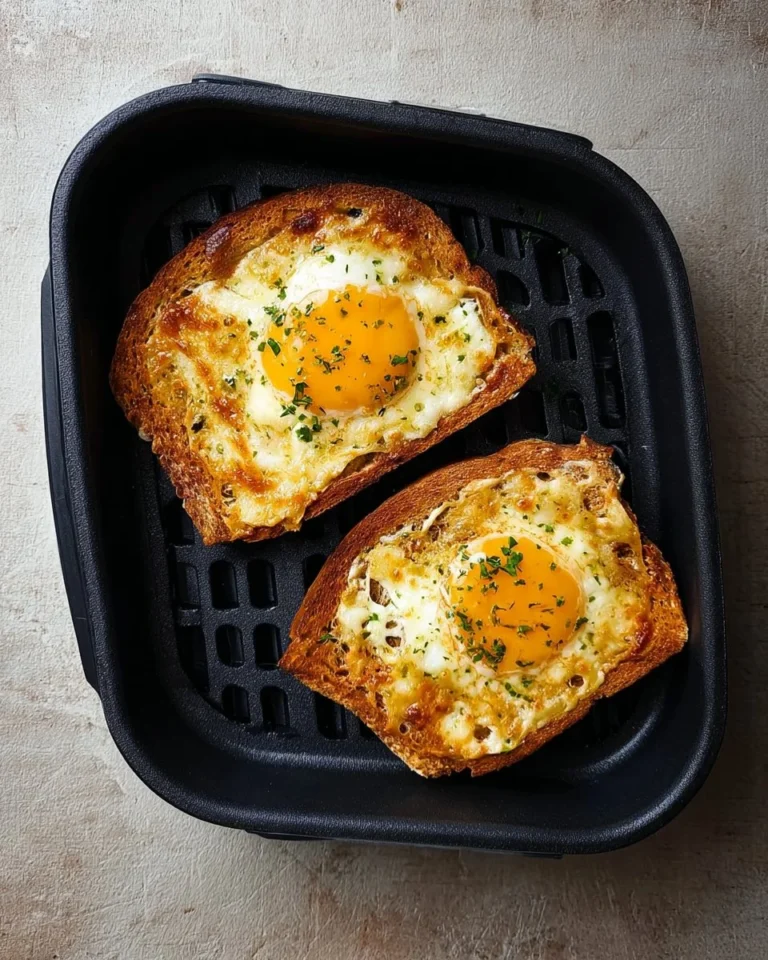 Delicious Egg and Cheese Toasts on a plate garnished with herbs
