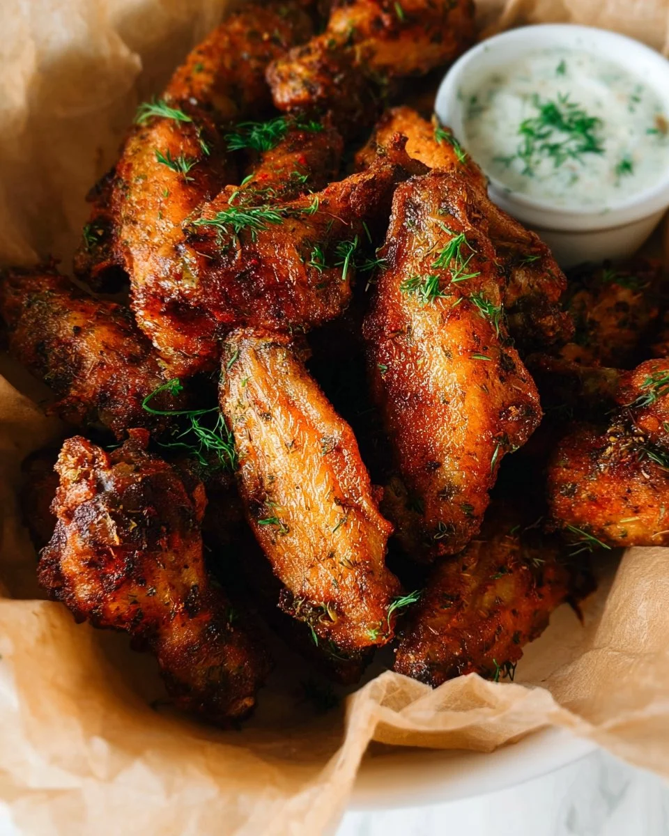 Extra crispy baked chicken wings on a platter, ready to serve.
