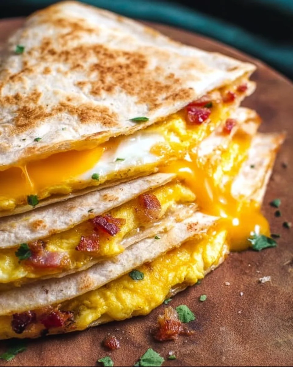 Delicious breakfast quesadillas filled with cheese and vegetables