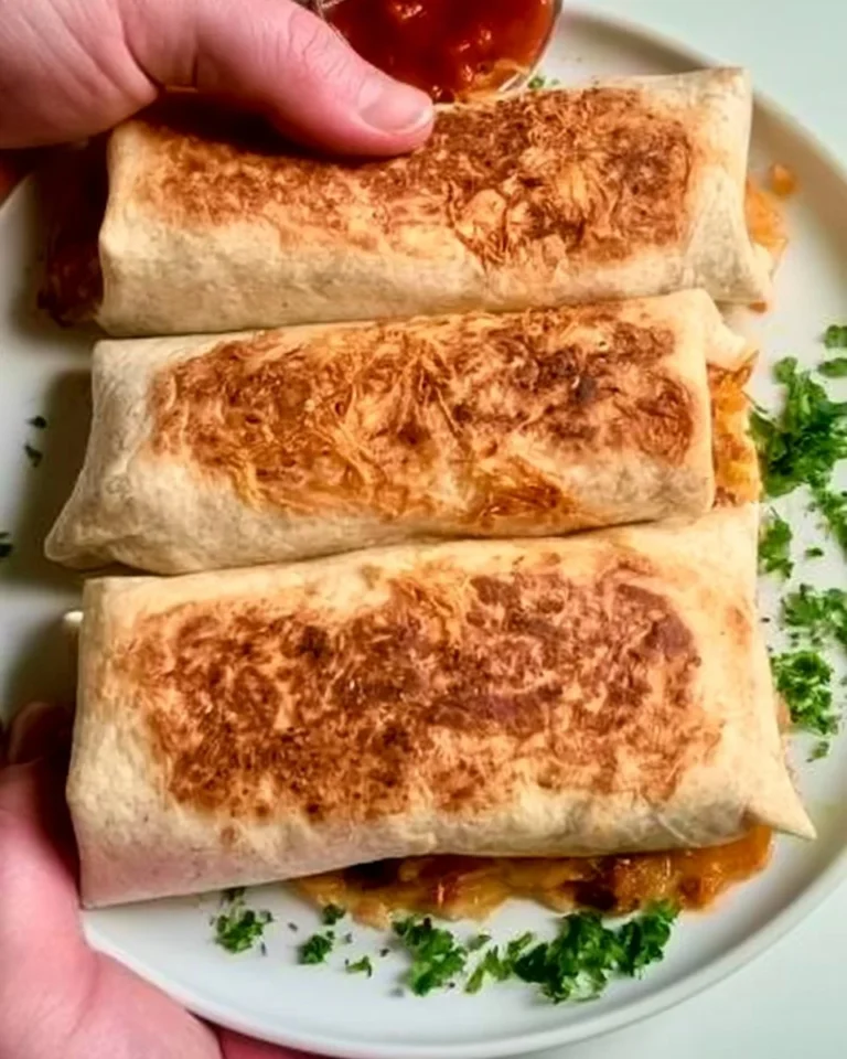 Crispy chimichangas made in an air fryer, garnished with toppings.