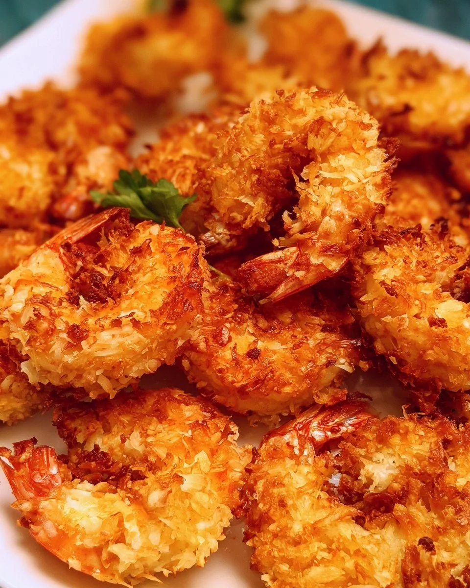 Keto air fryer coconut shrimp served with a spicy dipping sauce