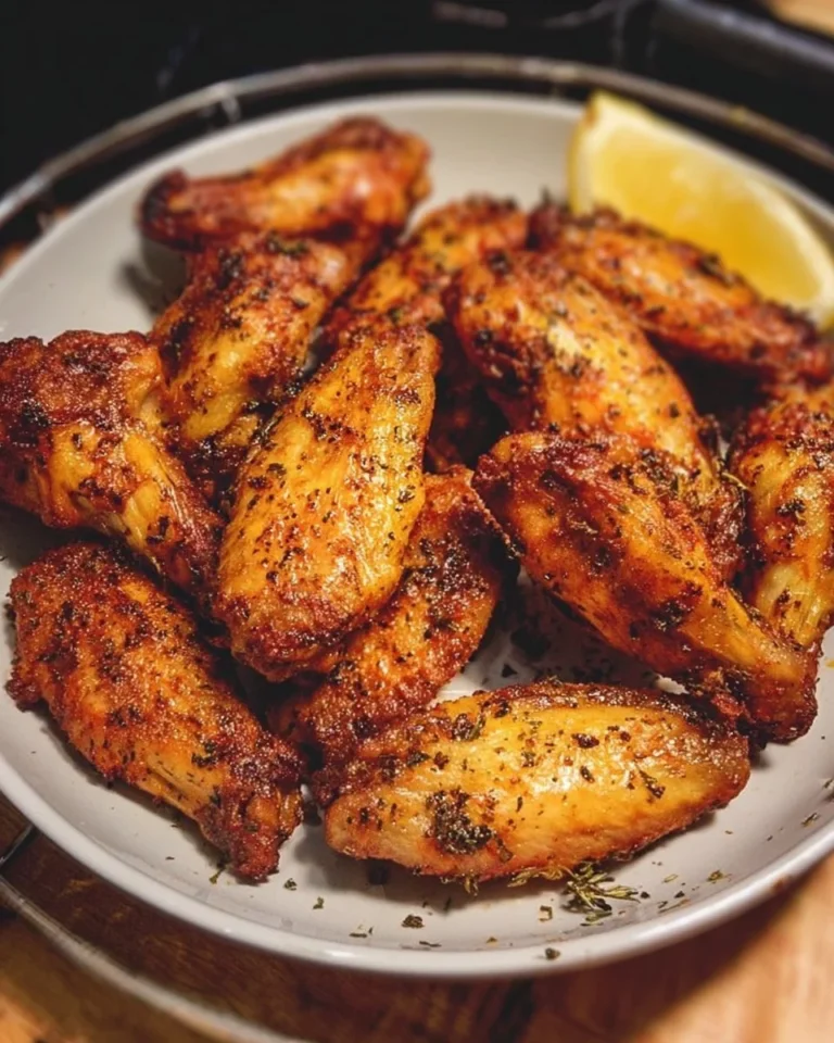 Crispy Lemon Pepper Air Fryer Wings served on a plate with lemon slices