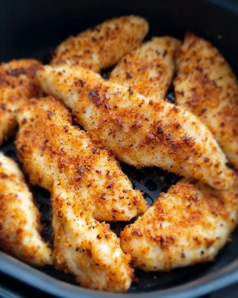 Crispy no breading chicken tenders cooked in an air fryer