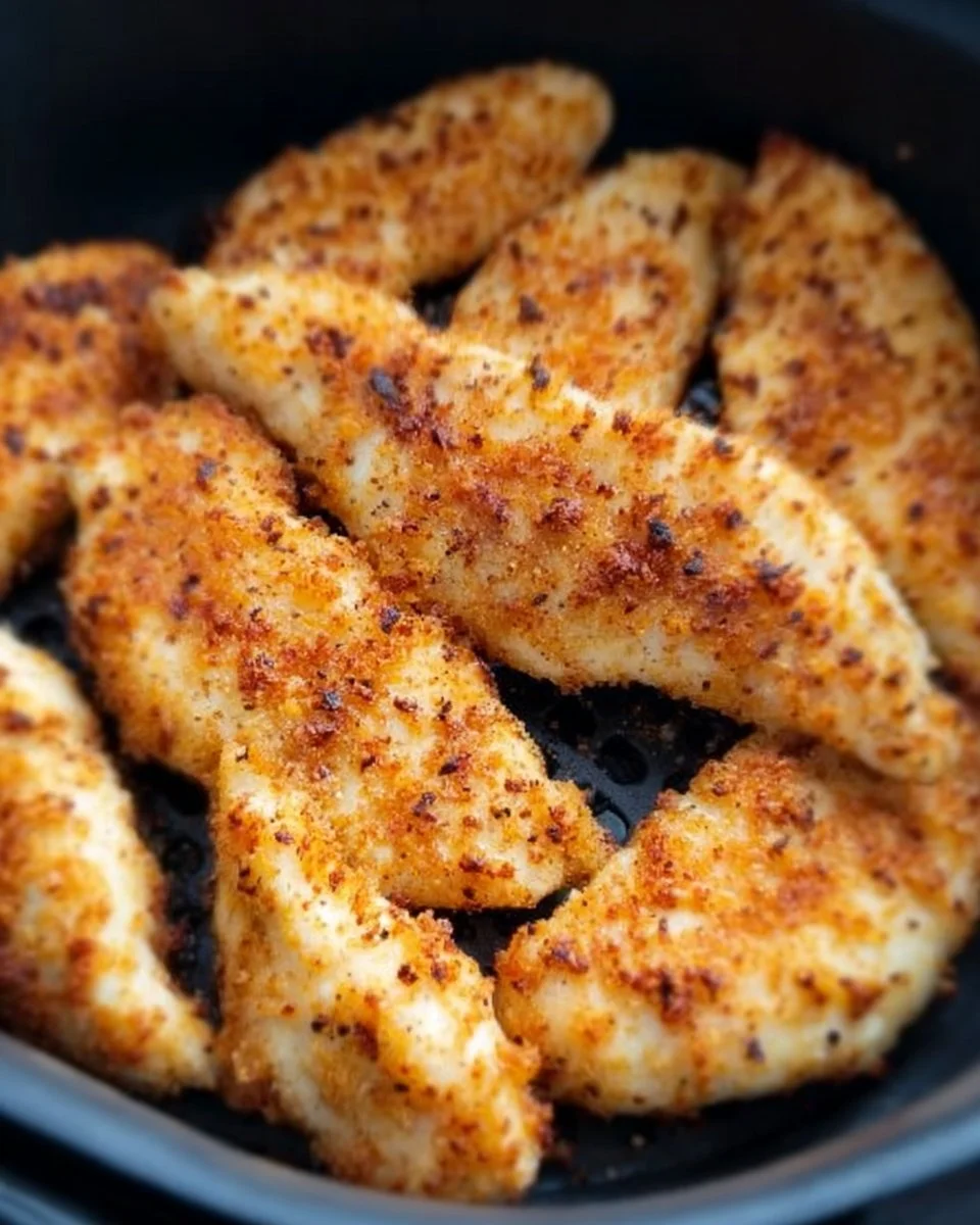 Crispy no breading chicken tenders cooked in an air fryer