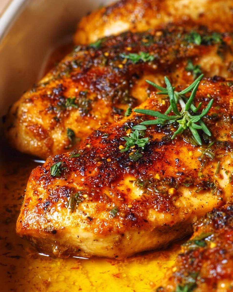 Juicy oven baked chicken breast served with fresh herbs