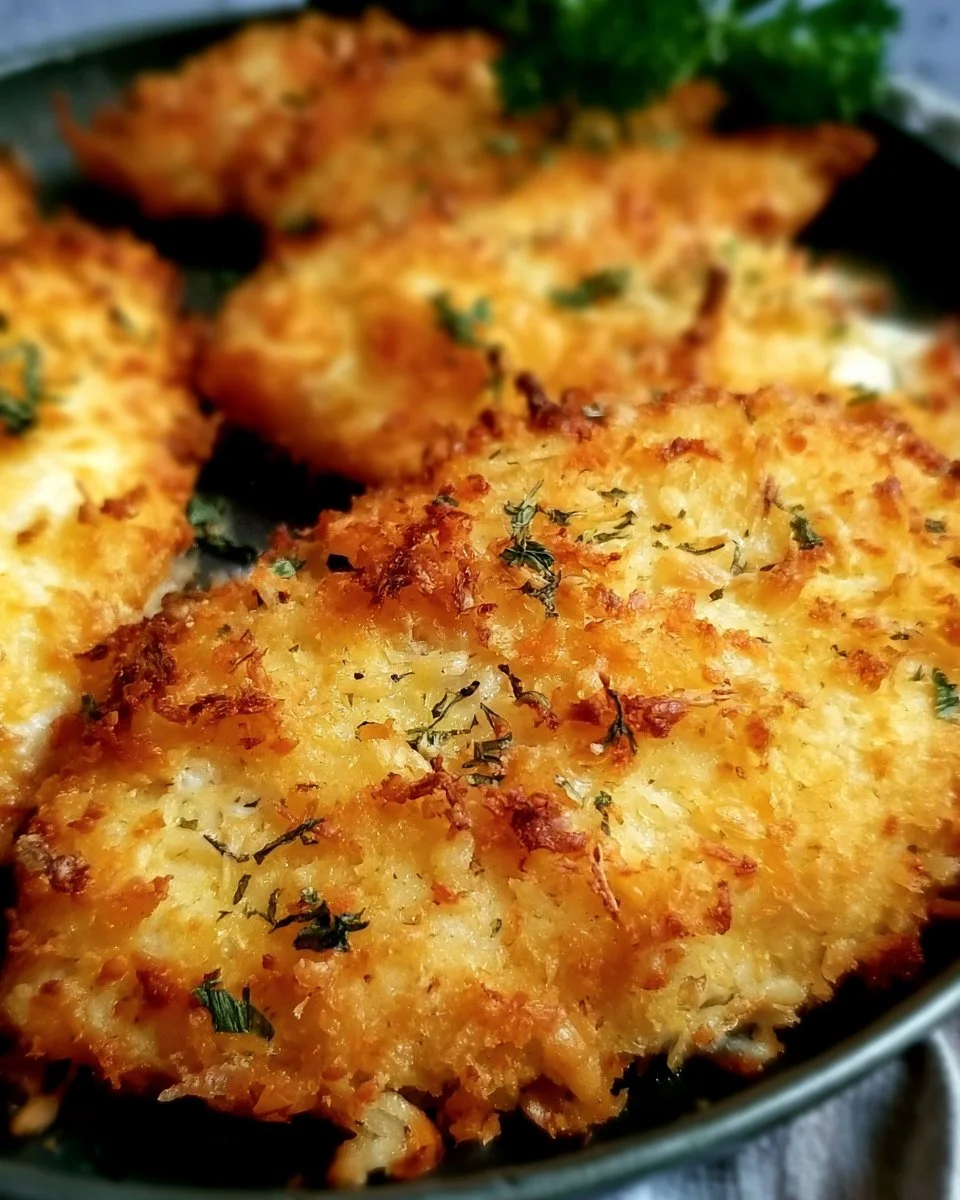 Crispy air fryer Parmesan chicken served on a plate with garnish