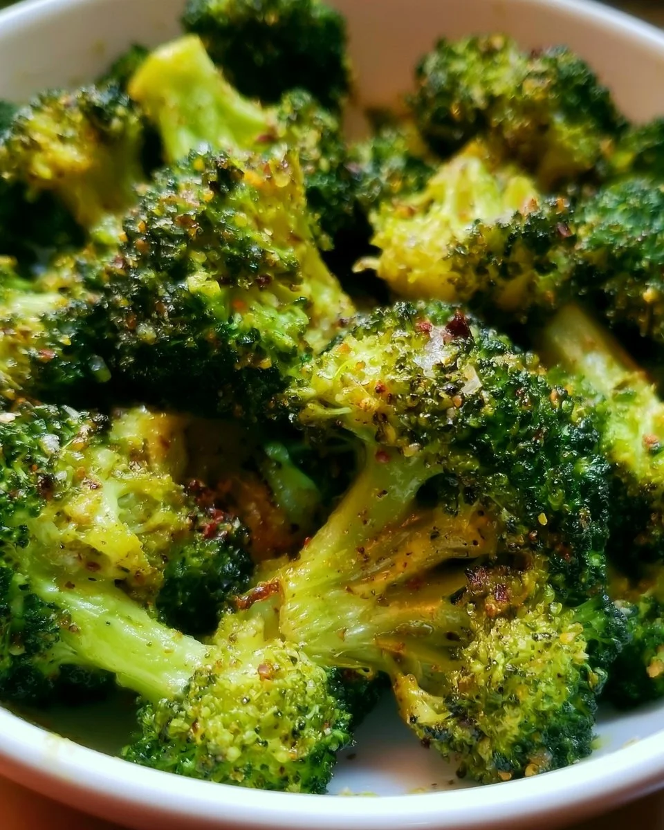 Crispy air fryer broccoli ready to serve as a healthy side dish