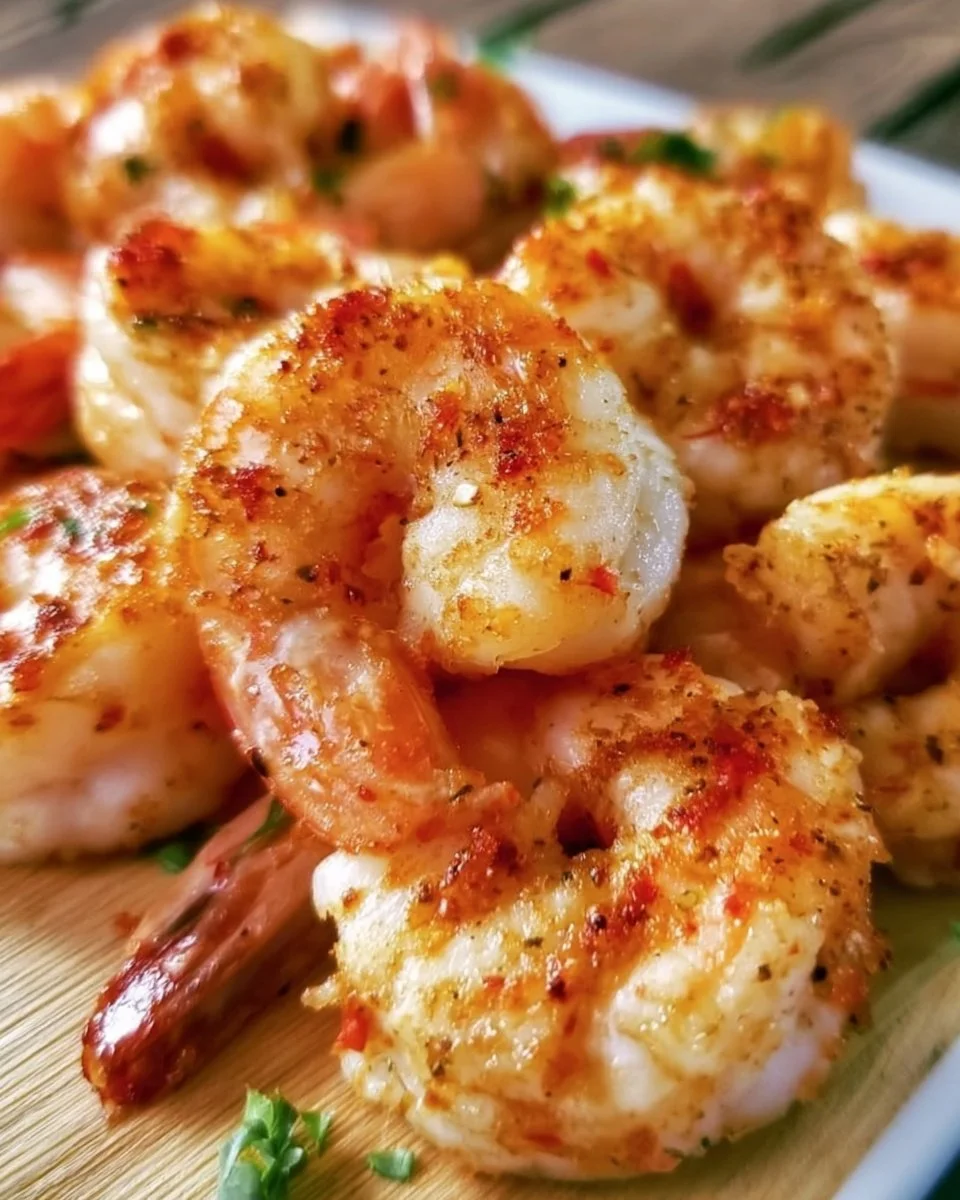 Deliciously cooked air fryer shrimp served on a plate with garnishes
