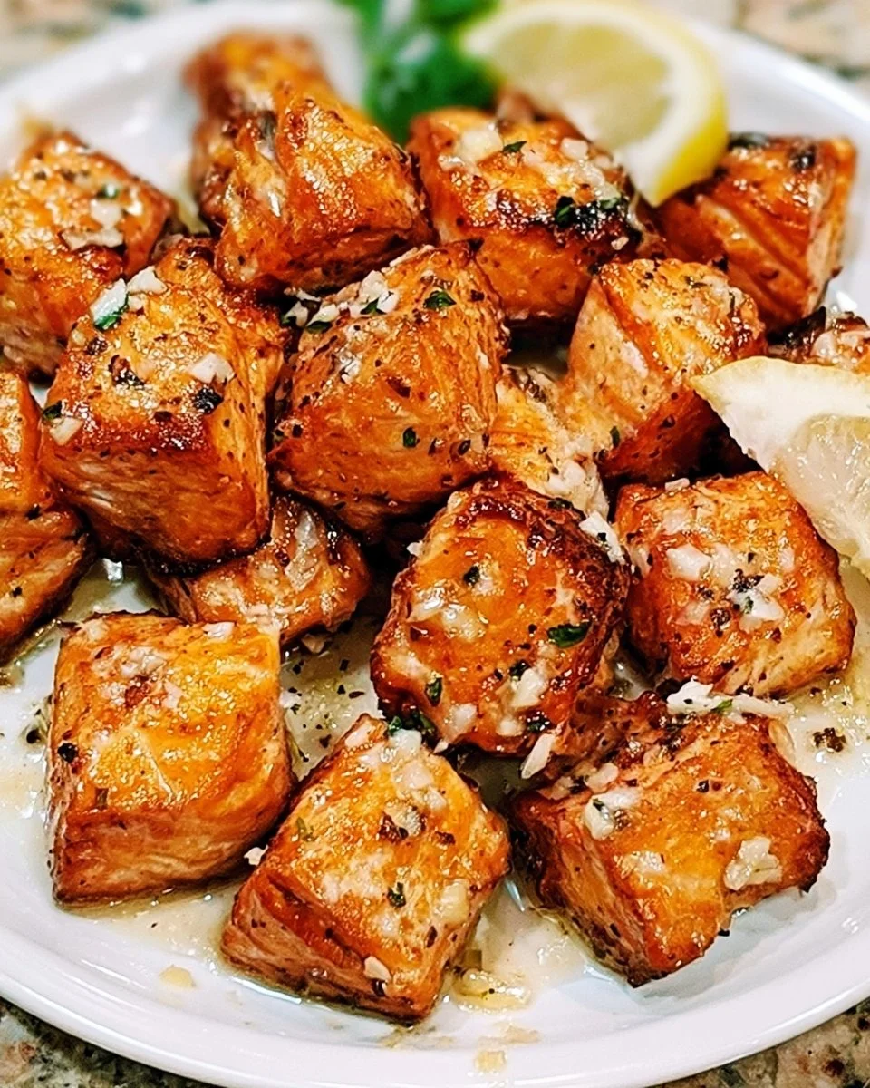 Crispy air fryer salmon bites ready to be served