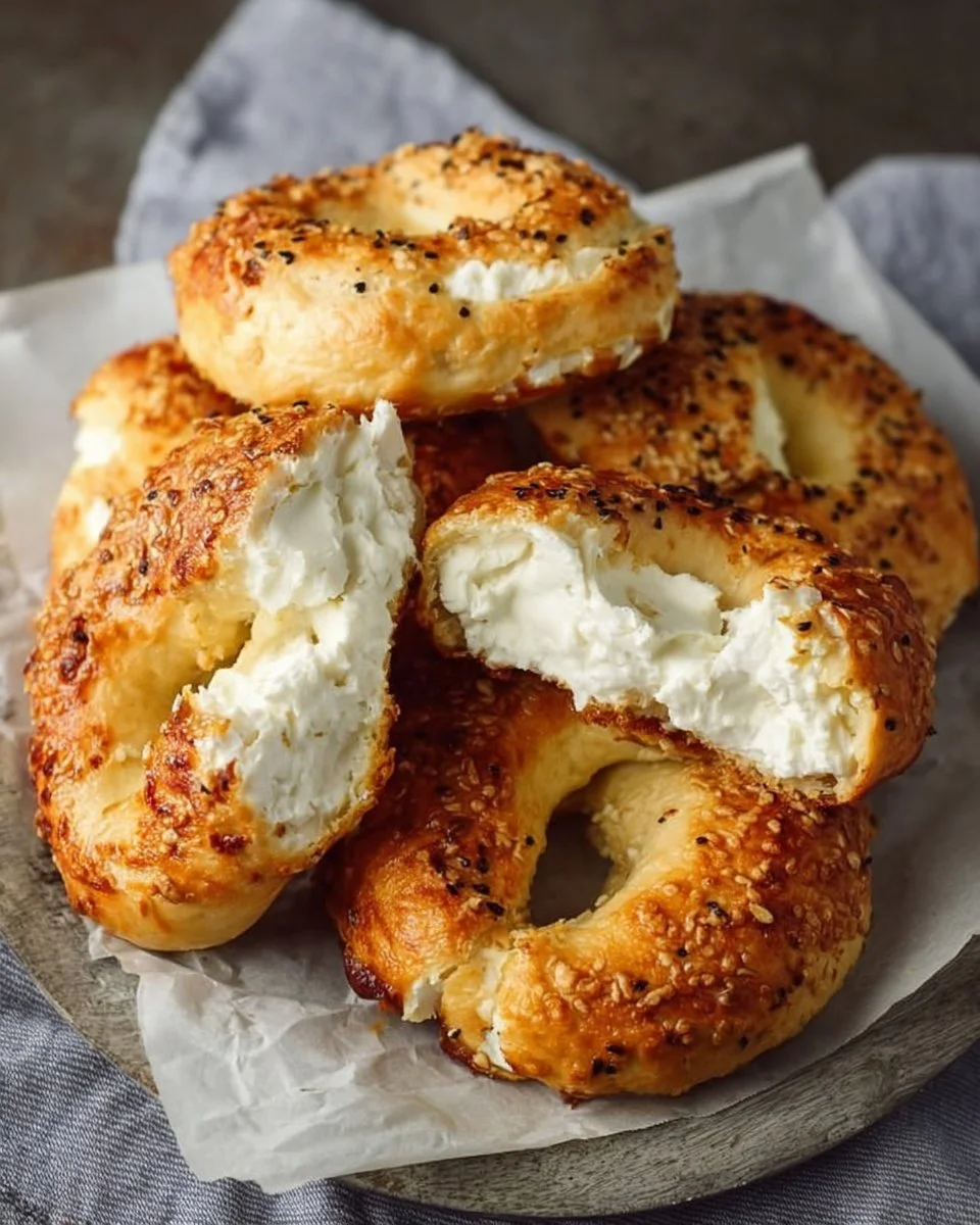 Simple 3 ingredient cottage cheese protein bagels on a plate