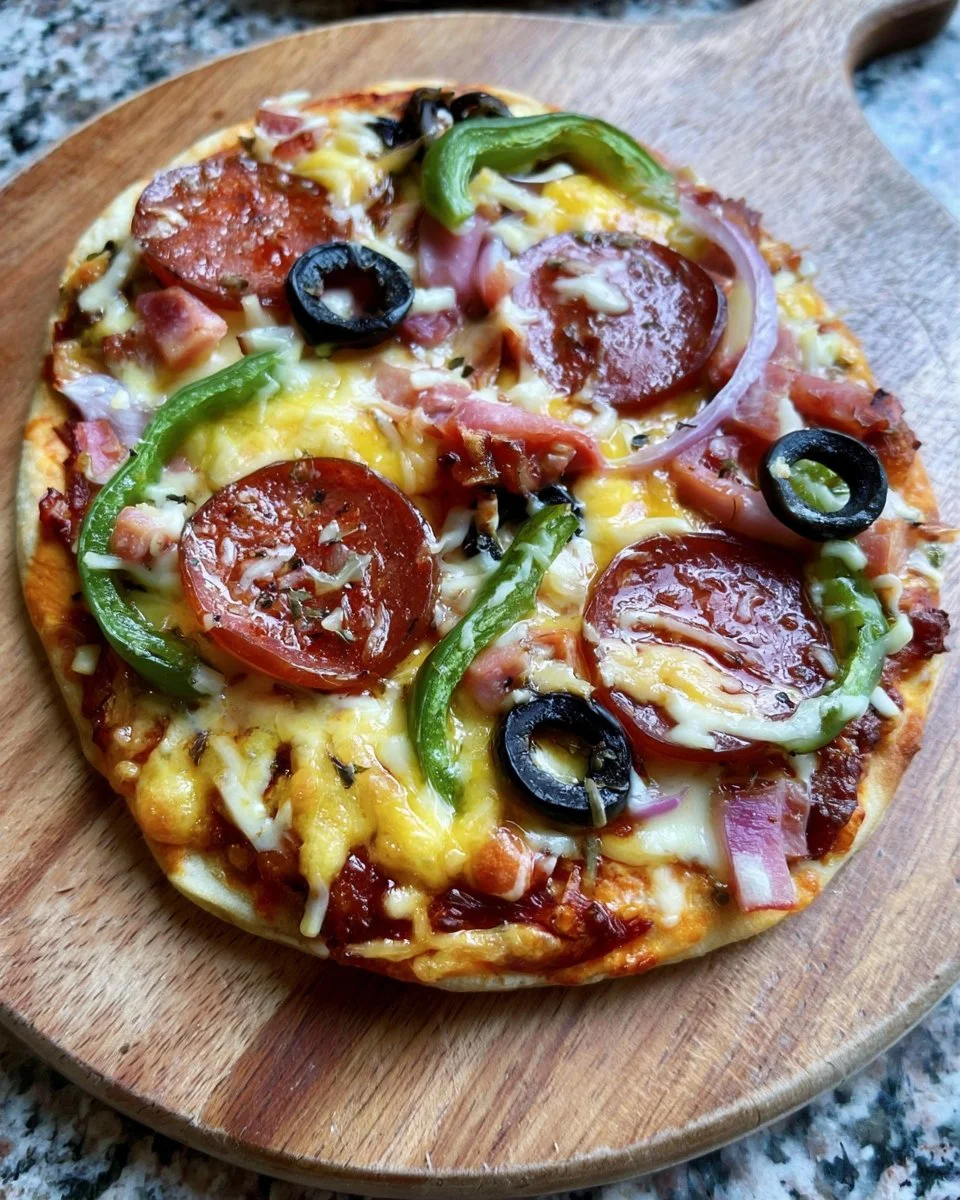Quick and easy 15-minute air fryer pizza ready to serve.
