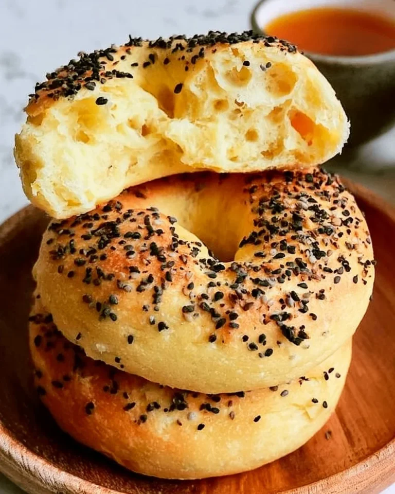 Freshly made 5 ingredient air fryer bagels topped with sesame seeds