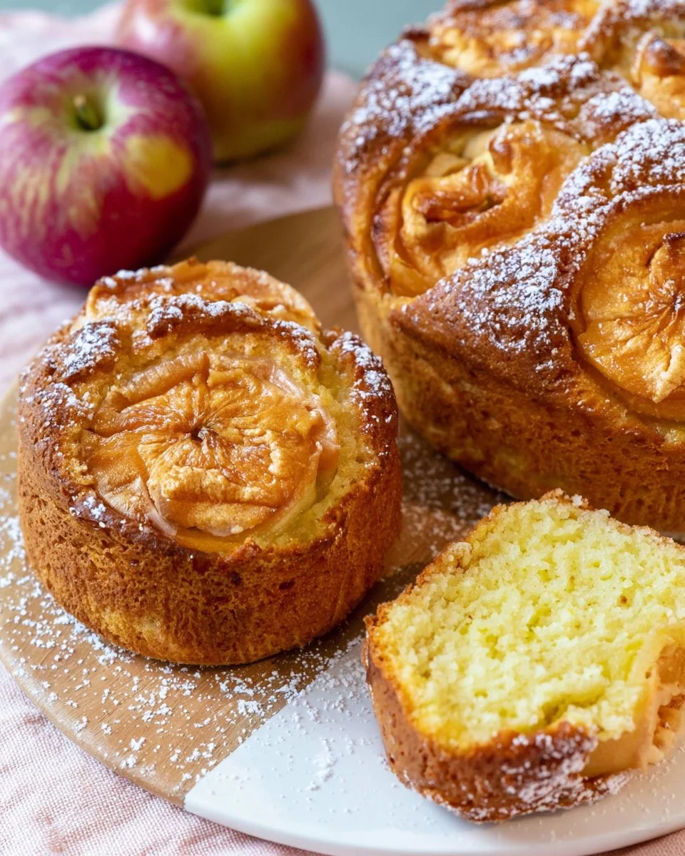 Slice of Air Fryer Apple Cake garnished with fresh apples and cinnamon