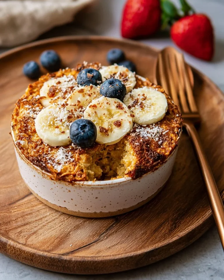 Air Fryer baked oats with a perfectly crispy top for breakfast