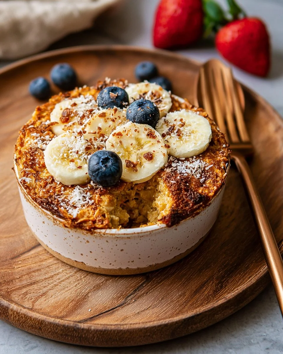 Air Fryer baked oats with a perfectly crispy top for breakfast
