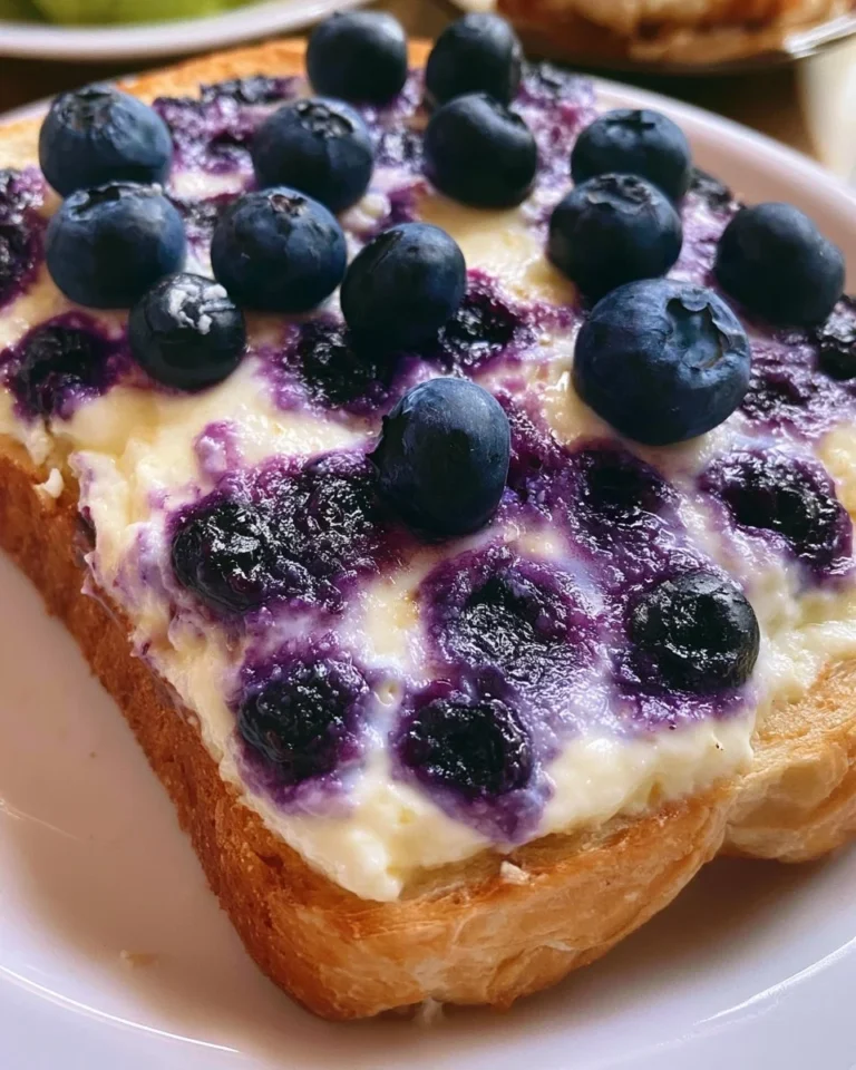 Air Fryer Blueberry Cottage Cheese Toast with fresh blueberries and cottage cheese