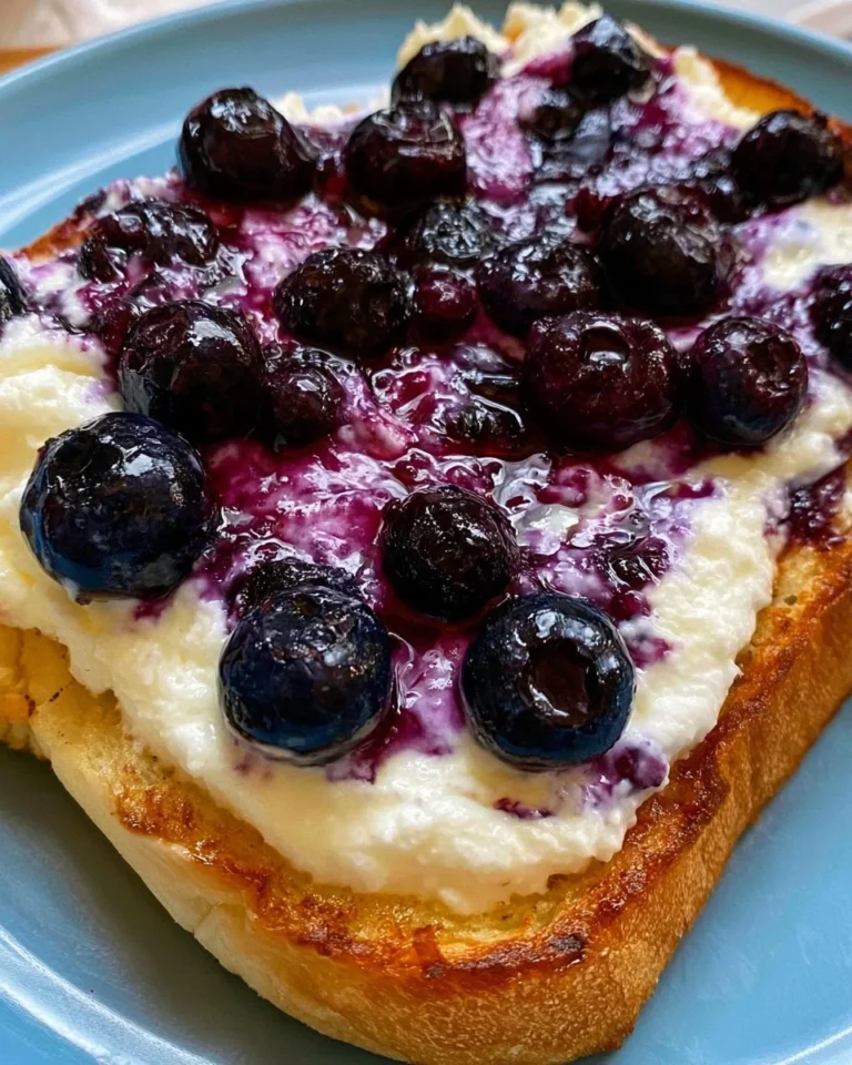 Air Fryer Blueberry Cottage Cheese Toast recipe with blueberries and cottage cheese