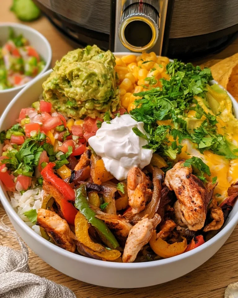 Air Fryer Chicken Fajita Bowl with vibrant veggies and succulent chicken