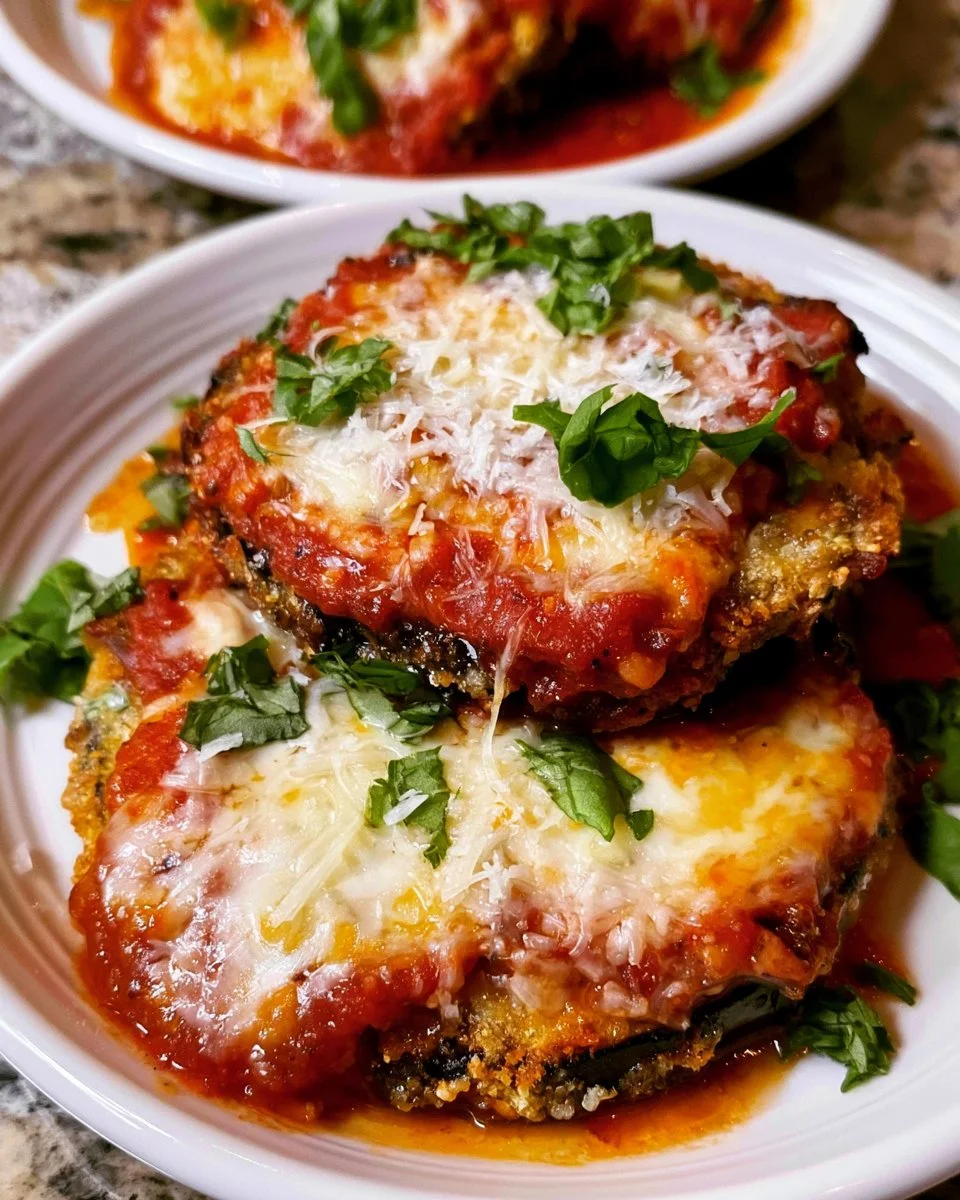 Delicious Air Fryer Eggplant Parmesan dish served with marinara sauce