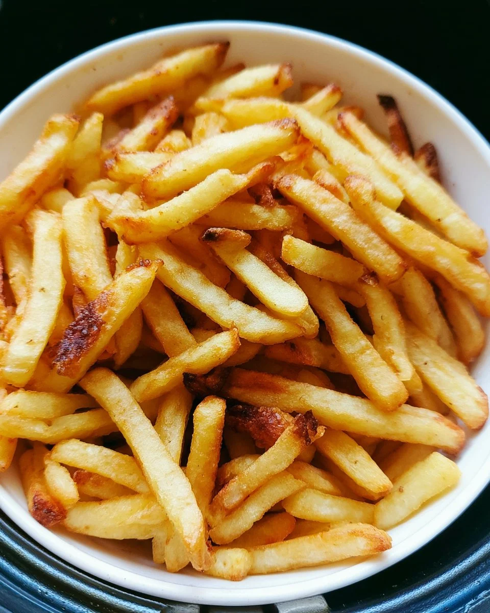 Crispy air fryer frozen french fries served in a bowl.