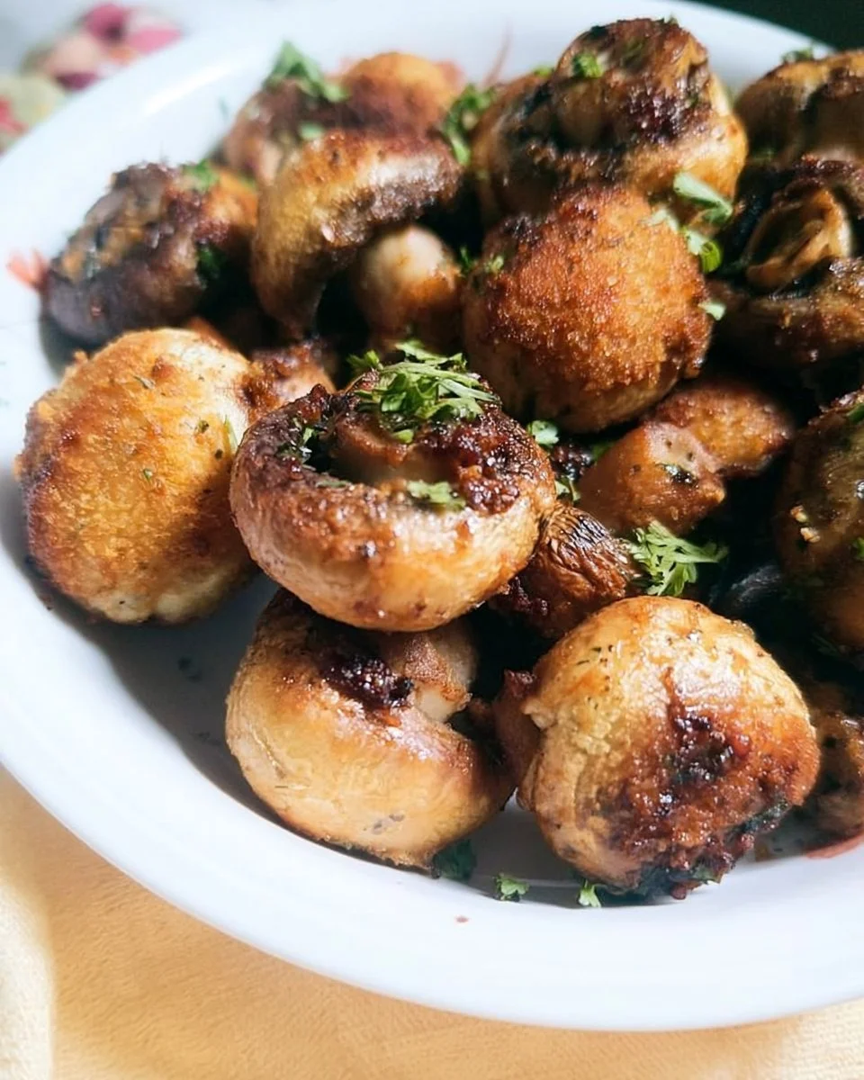 Crispy air fryer mushrooms served as a side dish in a bowl