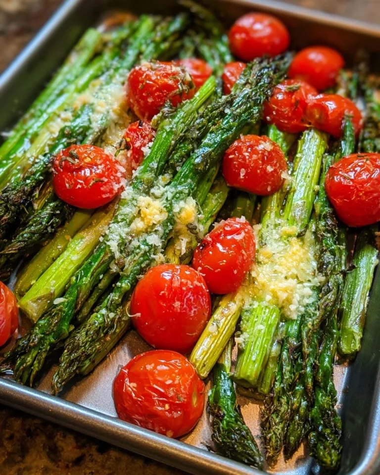 Air-Fryer Parmesan Asparagus with tomatoes, a delicious healthy side dish