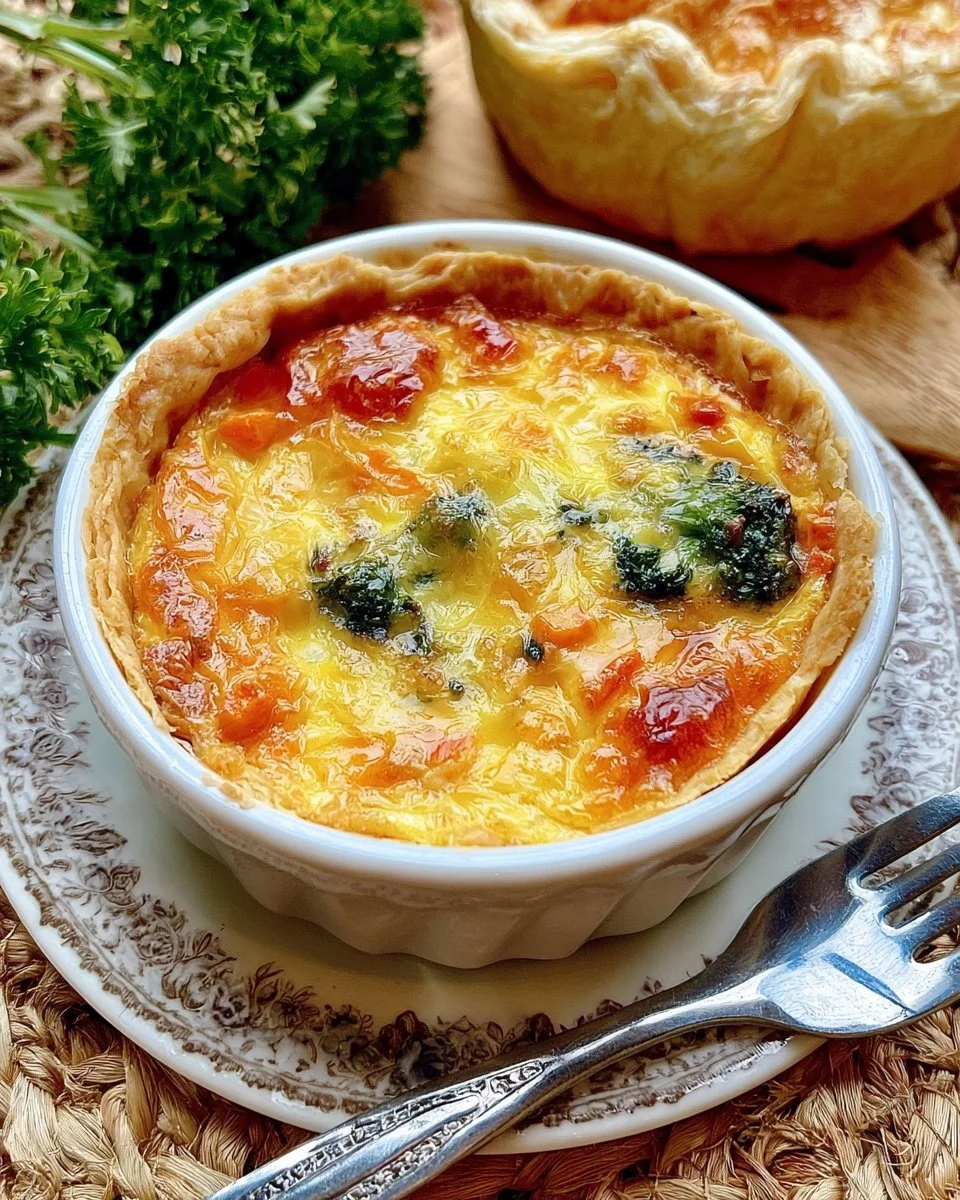 Air fryer quiche with vegetables and cheese served on a plate.