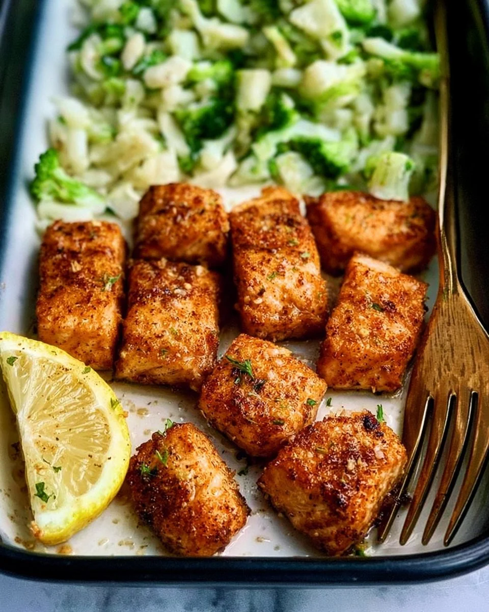Air fryer salmon fillet glazed with maple soy sauce, served on a plate