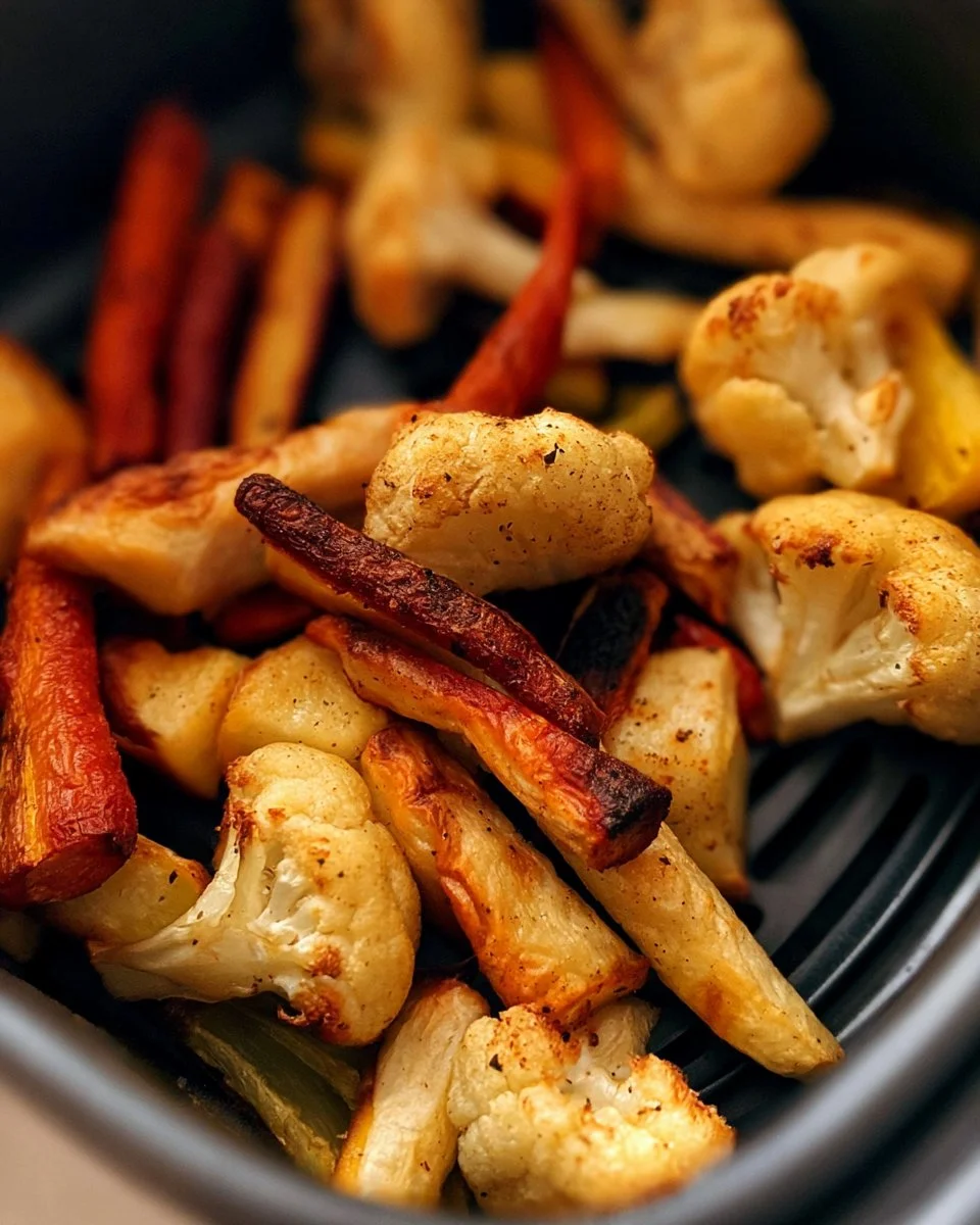 Air Fryer winter vegetable medley featuring colorful seasonal veggies