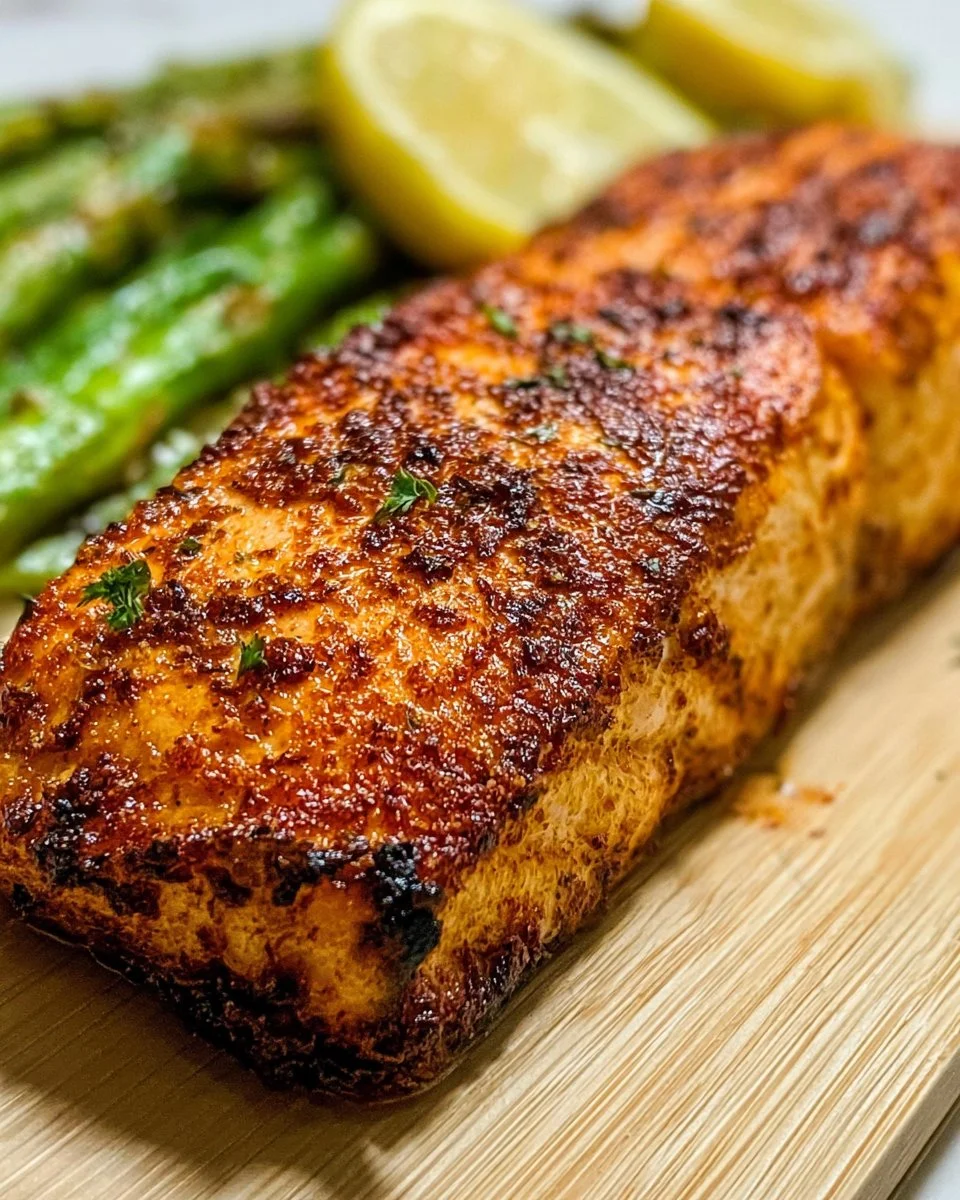 Delicious air fryer salmon fillet garnished with herbs