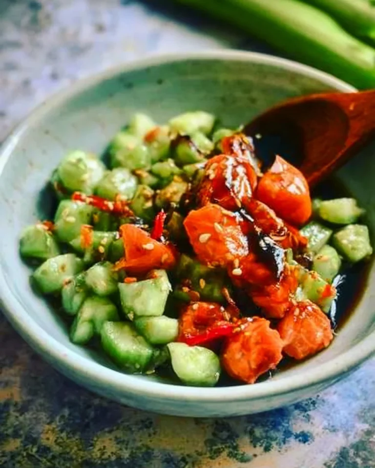 California Roll Cucumber Salad with fresh cucumbers, crab, and avocado