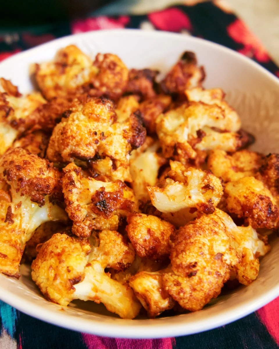Caramelized air fryer cauliflower served in a bowl