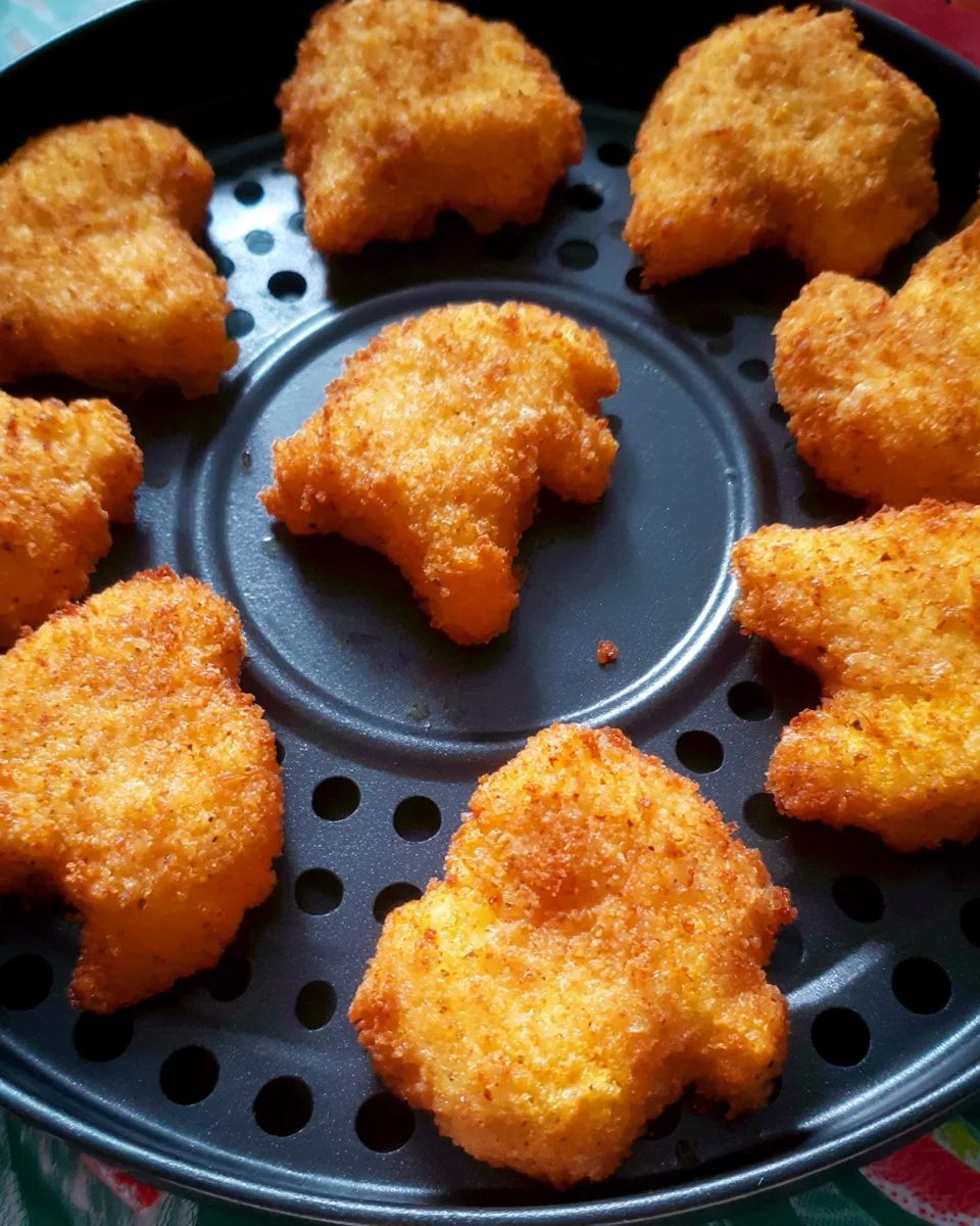 Crispy chicken nuggets cooked in air fryer, perfect for quick snacks or meals.