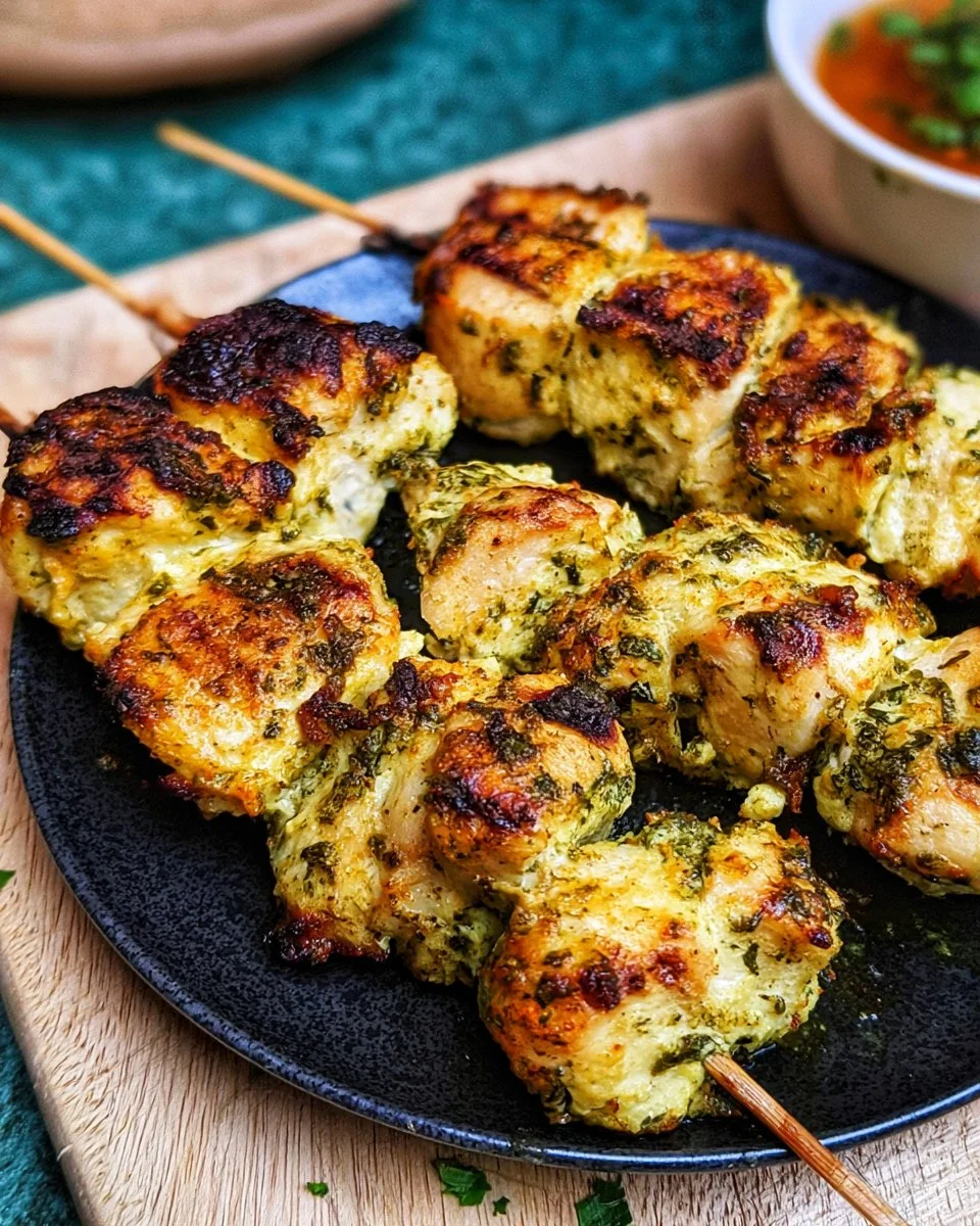Delicious creamy chicken malai tikka cooked in an air fryer.