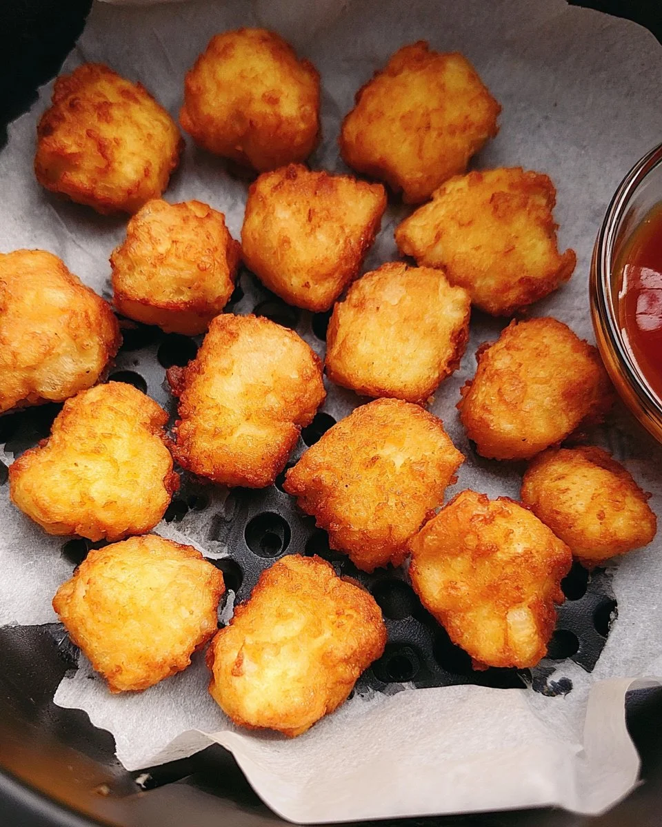 Golden crispy frozen chicken nuggets cooked in air fryer