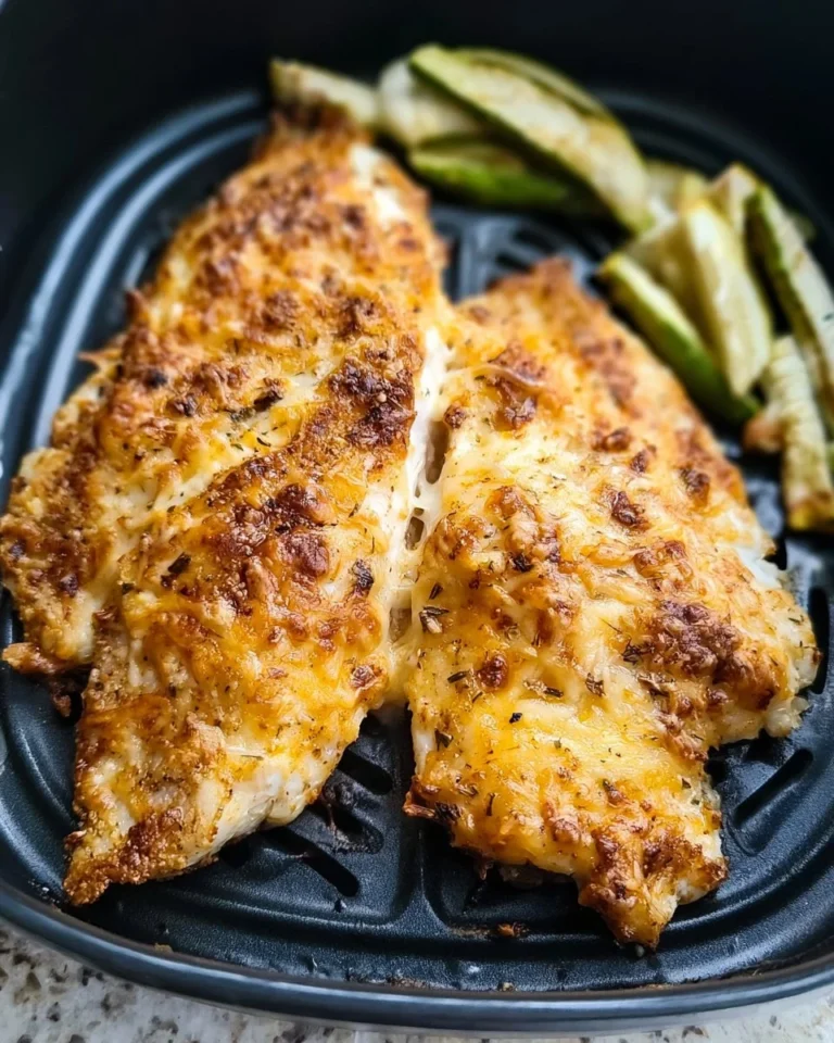 Delicious high protein parmesan tilapia cooked in an air fryer.