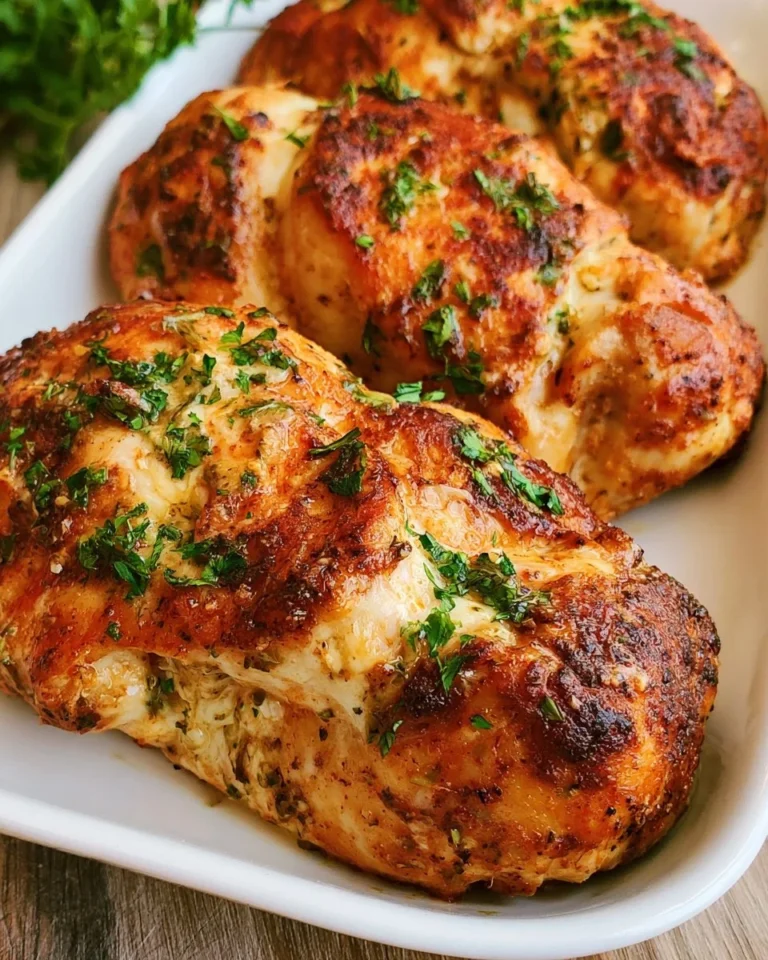 Keto Garlic Butter Air Fryer Chicken Breasts served on a plate