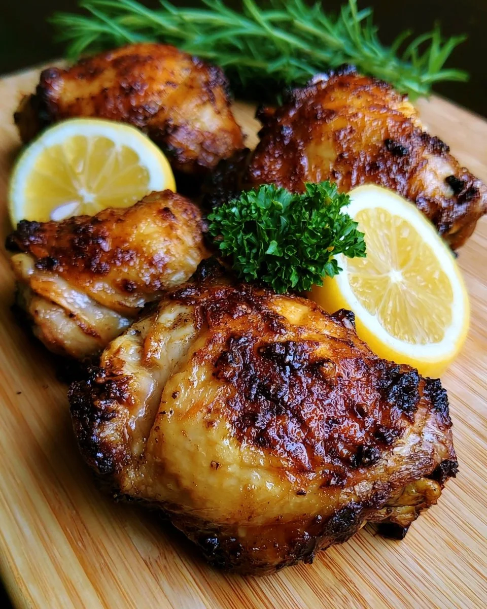 Keto Lemon-Garlic Chicken Thighs cooked in the air fryer
