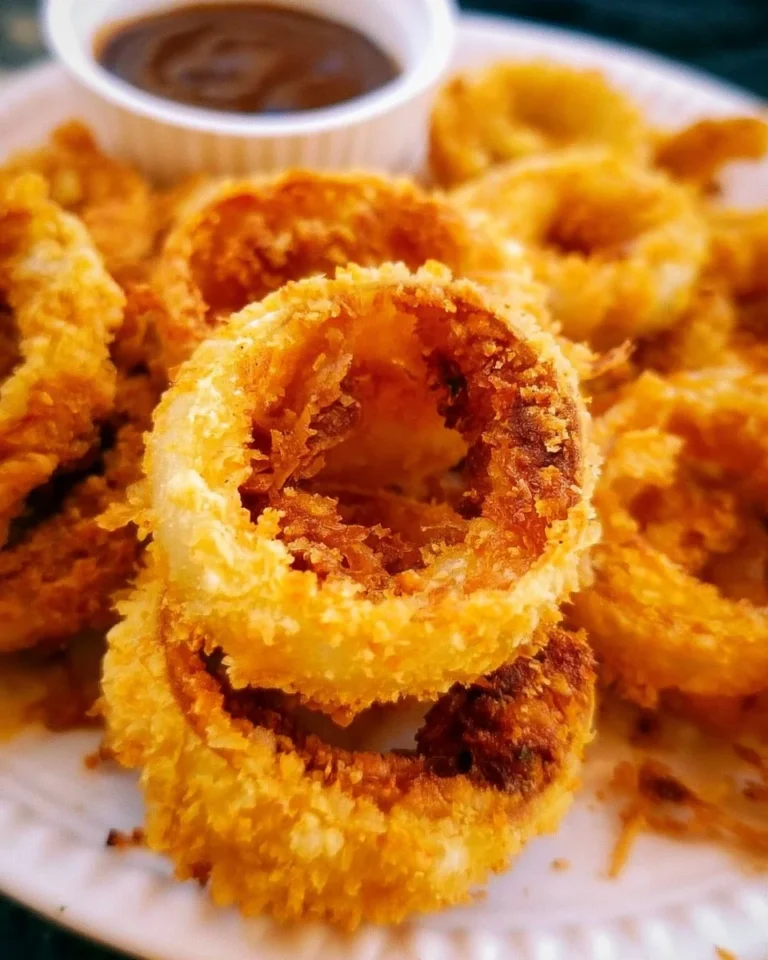 Crispy air fryer onion rings served hot and golden brown