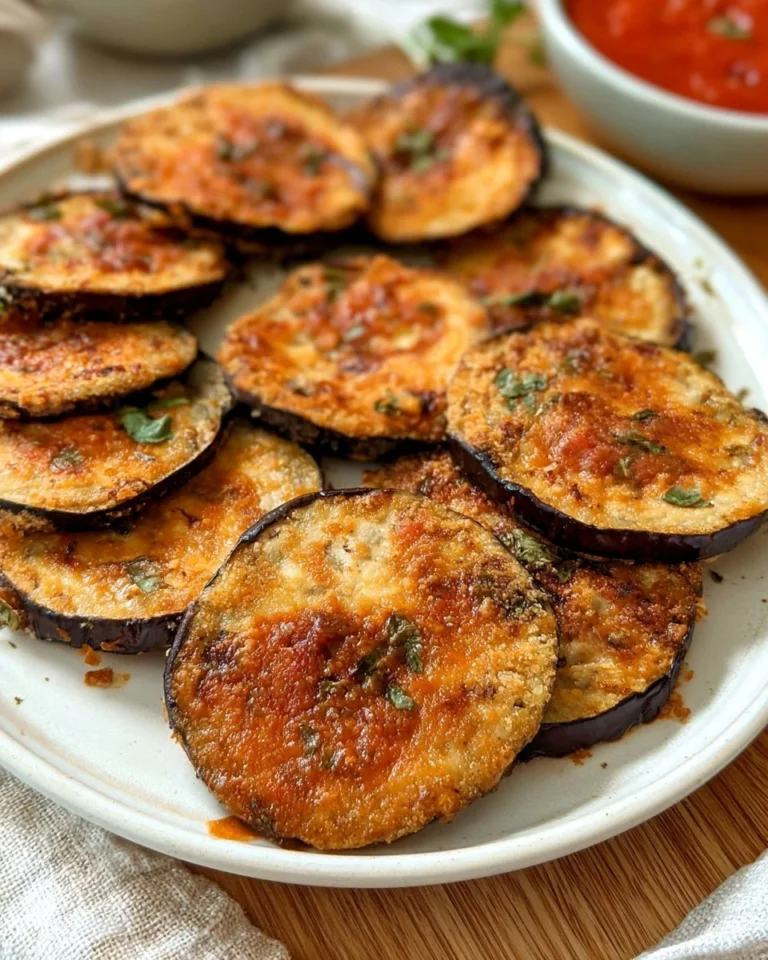 Crispy air fryer eggplant served on a plate with herbs