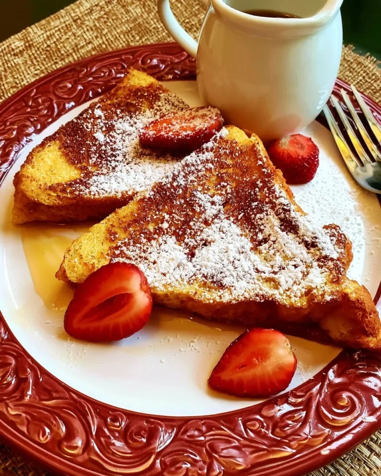Delicious Air Fryer French Toast served on a plate with syrup and fruit.