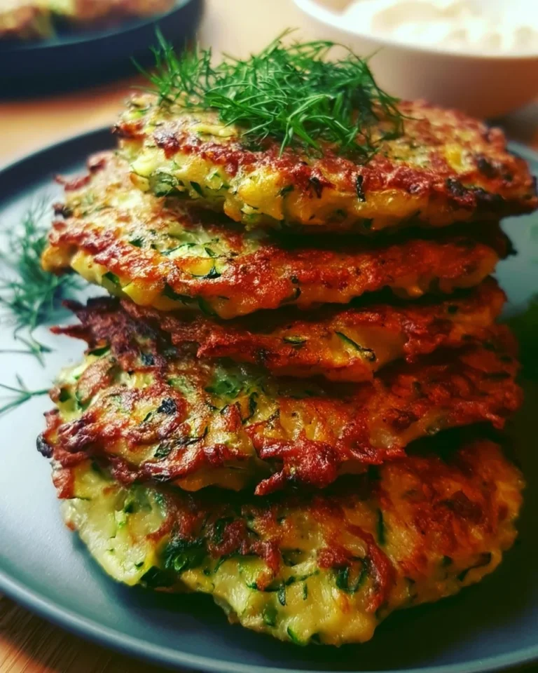 Crispy and golden zucchini fritters served on a plate
